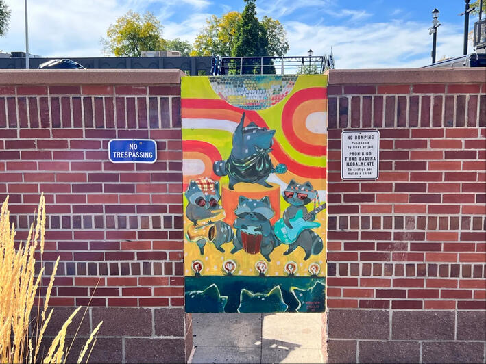 Stinky Dance - 2025, commissioned by the Longmont Downtown Development Authority and Longmont Creates as a part of the Disco Dumpster project